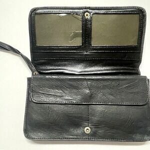 Vtg Capezio Black Checkbook‎ Wallet Clutch Wristlet Key Fob. Zip Change Purse